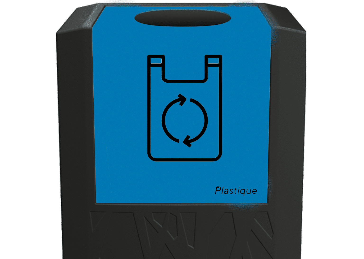 Poubelle de tri pour les entreprises, poubelle sakura de la gamme greenoffice, poubelle personnalisé en bleu avec pictogramme de sac plastique pour le tri des emballages plastiques