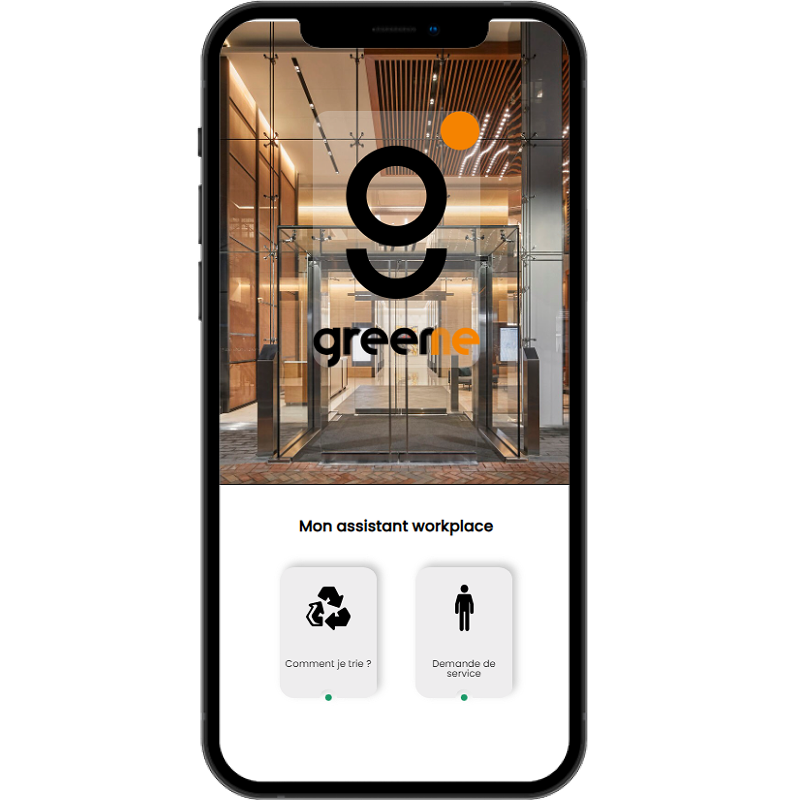 Téléphone qui montre l'application GreenMe assistant Workplace d'aide au tri en entreprise