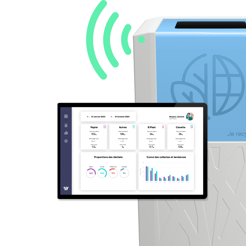 Borne de tri Agora 60L intelligente avec application de suivi des déchets et indicateurs RSE en temps réel