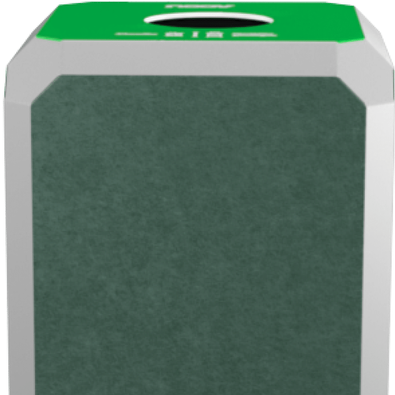 Poubelle de tri Noov de la gamme Greenoffice, personnalisable, ici en vert et gris avec ouverture ronde pour le recyclage des déchet